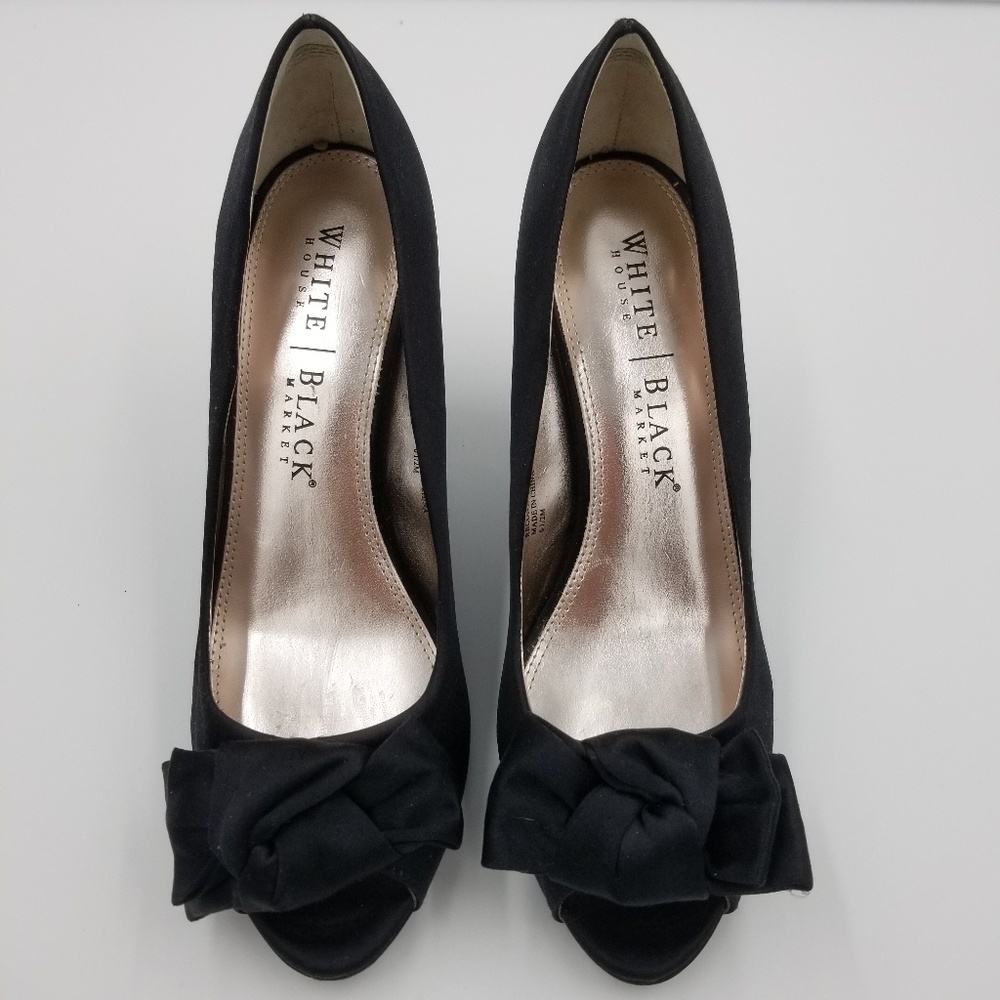 White House Black Market Rachel Black Satin Heels